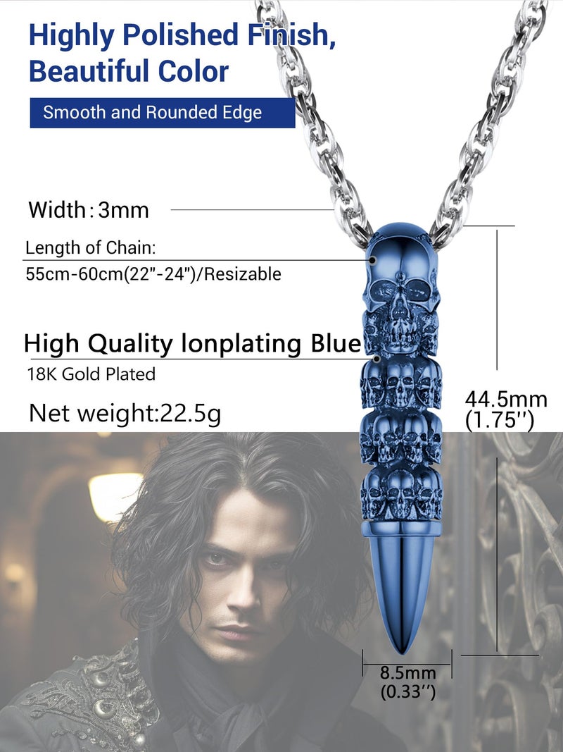 PROSTEEL Blue Skull Bullet Charm Necklace Pendant Gothic Goth Rock Punk Style Gothic Skeleton Halloween Necklaces Jewelry - Image 3